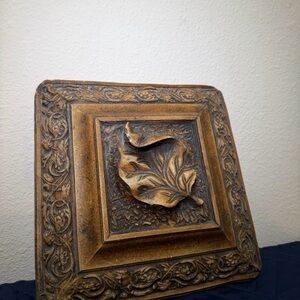 Vintage Style Heavy Porcelain Wall Plaque With Sculpted Leaf Motif